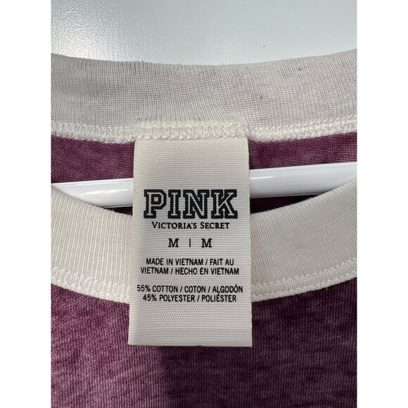 PINK Victorias Secret Crewneck Short Sleeve Ringer T Shirt Womens M Burnout Tee - Picture 4 of 9